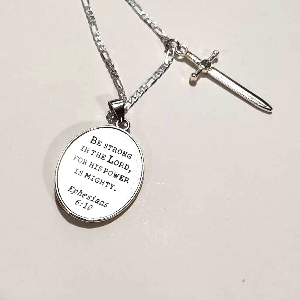925 Silver St. Michael Necklace Gemstone Sword Figaro Bible Verse Angel Sterling
